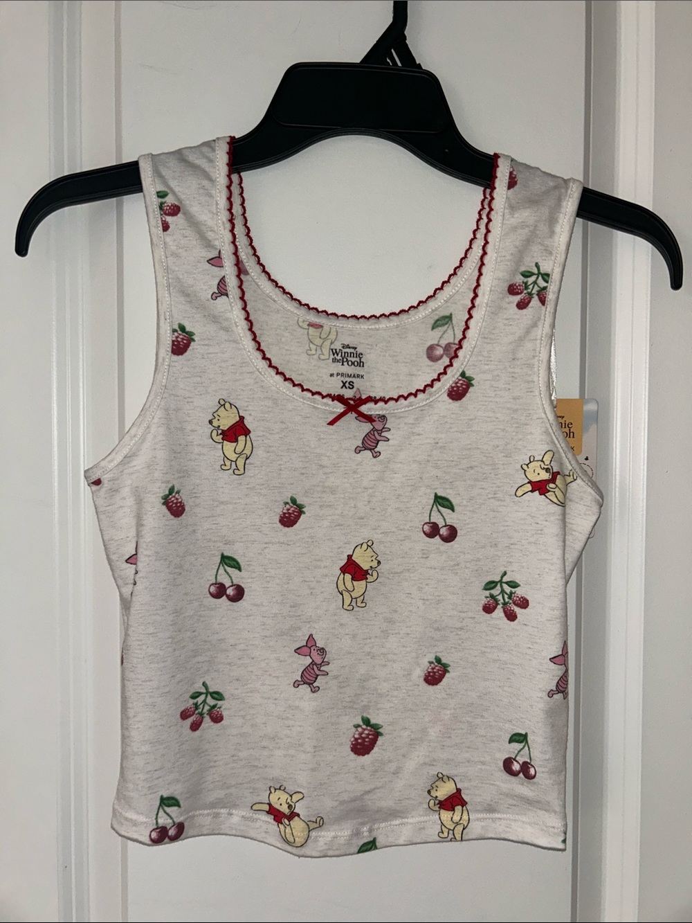 Winnie the Pooh Cream Crop Tank with Red & Pink Fruit Motif